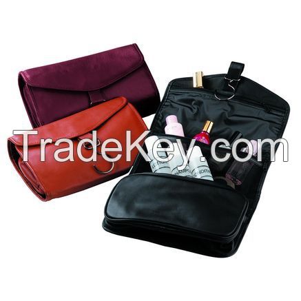 Promotional PU leather foldable toiletry bag with hook