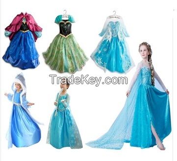 wholesale sell dress 2015 New girls Dress For Girl diamond Princess Dresses party cosplay costume snow blue