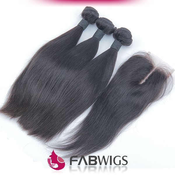 Brazilian Virgin Hair Straight with Closure 3 pcs Human Hair Bundles With Lace Closures Unprocessed Human Hair Weave With Closure