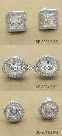 925 silver stud earrings, setting cubic zircon