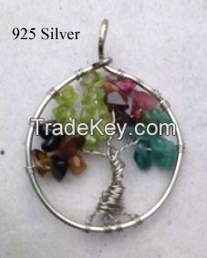 Life Tree 925 Silver Natural Stones Hand-made Women Pendant Different Size