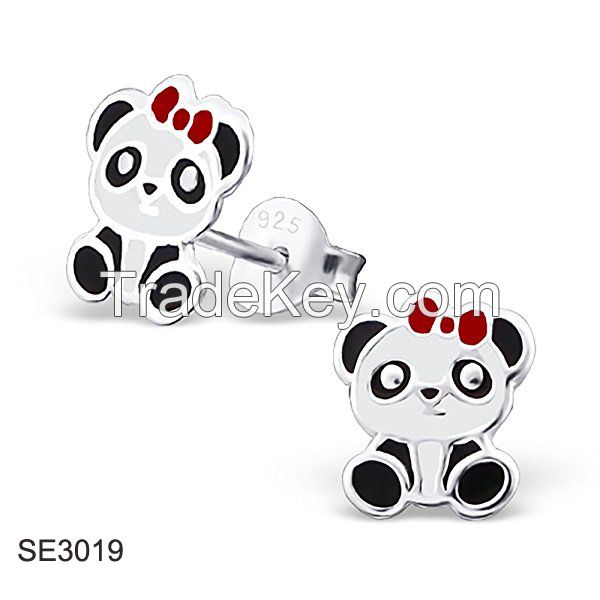 Panda Sterling Silver Resin Earrings Kids Jewelry MOQ 36 PCS