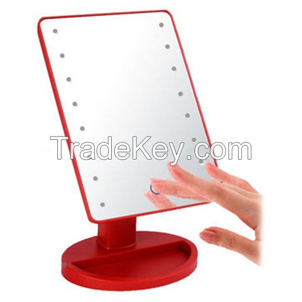 Square-shaped Plastic LED Lighted Makeup Mirrors from Shenzhen with Detachable Basement