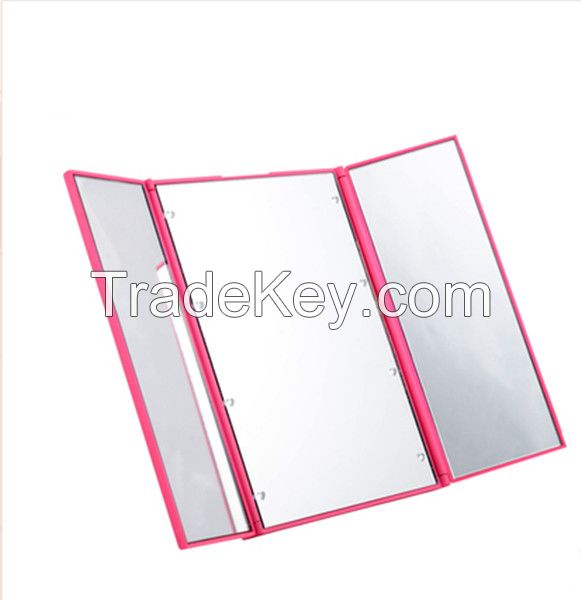 Foldable makeup compact mirror with 3 panels, door shaped, normal mirror, any color available