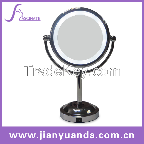LED lighted desktop makeup mirror with 10X magnification, two sided, 360 degree swivel