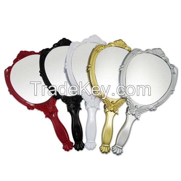 Single side plastic-framed hand mirrors, black, white, red, golden, silver