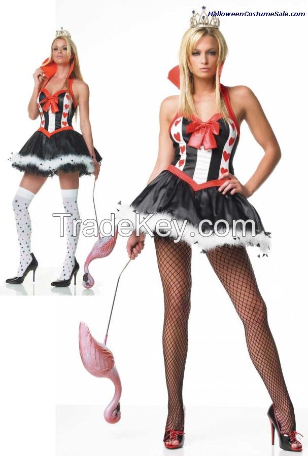 Deluxe Queen of Hearts Costume Marabou Trim Black Dress UA83078