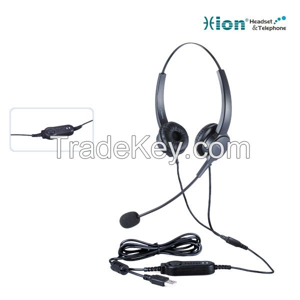 Binaural Noise Canceling Microphone Call Center Headset with USB plug U630D