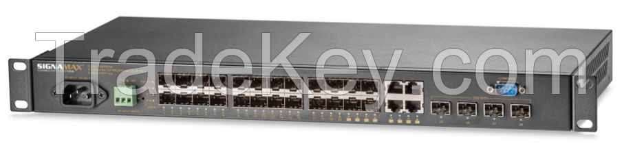 24-Port 100/1000 Managed Layer 2+ SFP Switch Plus 4 10GbE SFP+ Ports