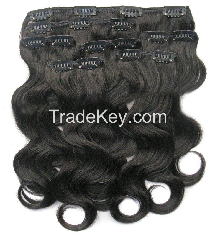 human hair extension , clips on hair extension, 