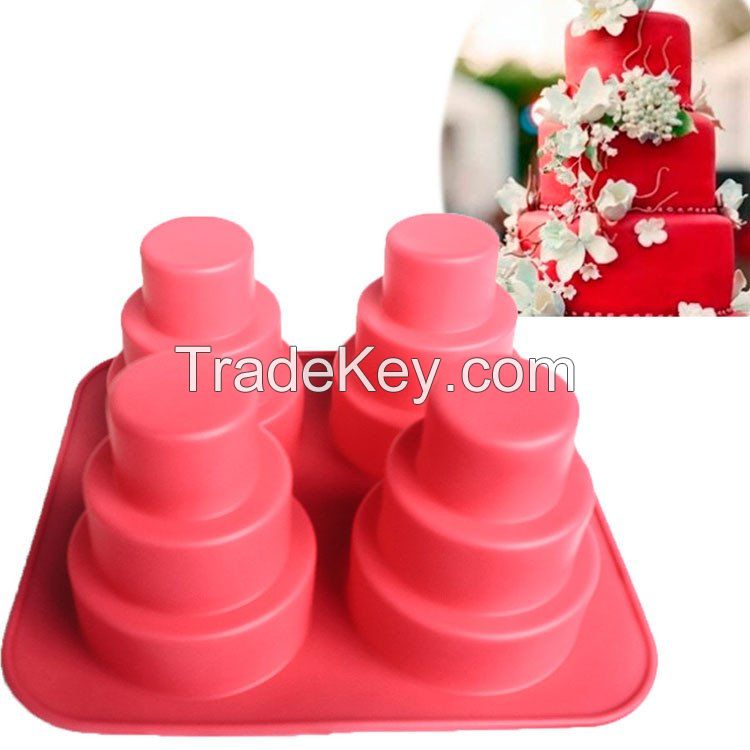 Food grade Three-tier 3D cake molds Non-stick Silicone Molds Three-tier Baking Pan Pudding Molds