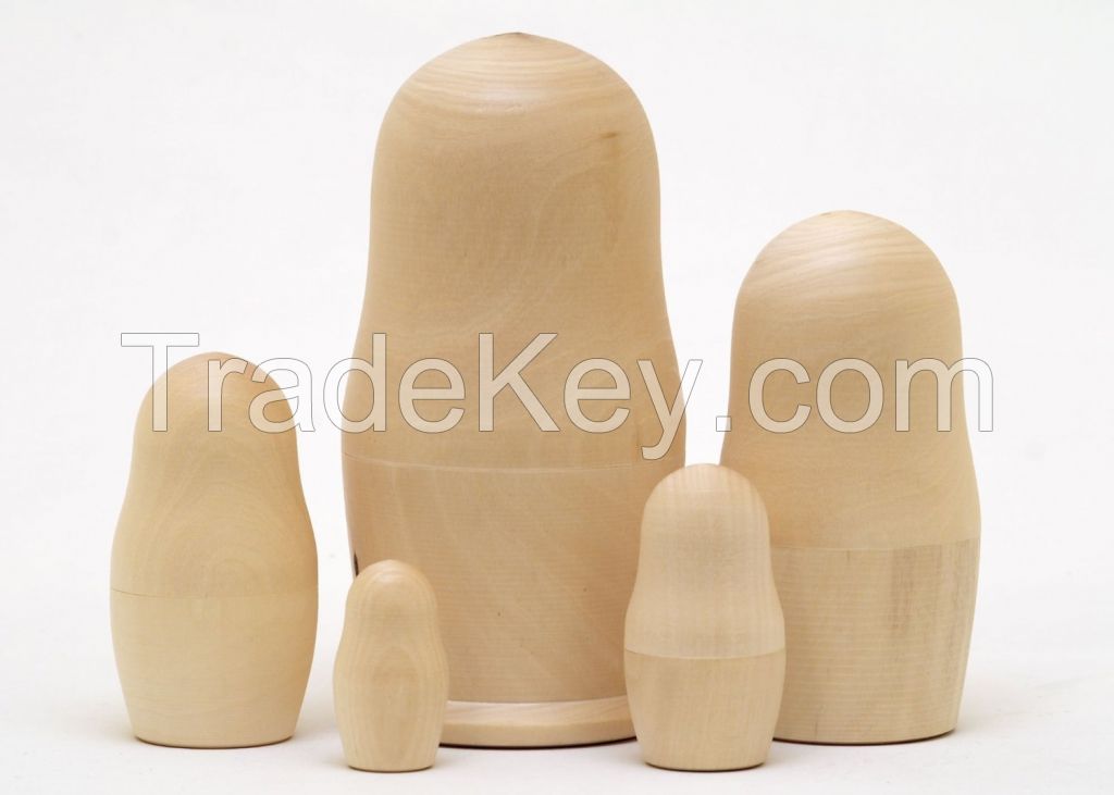 Wholesale Russian Blank Unpainted Wooden Nesting Dolls Matryoshka 5 pieces 15 cm