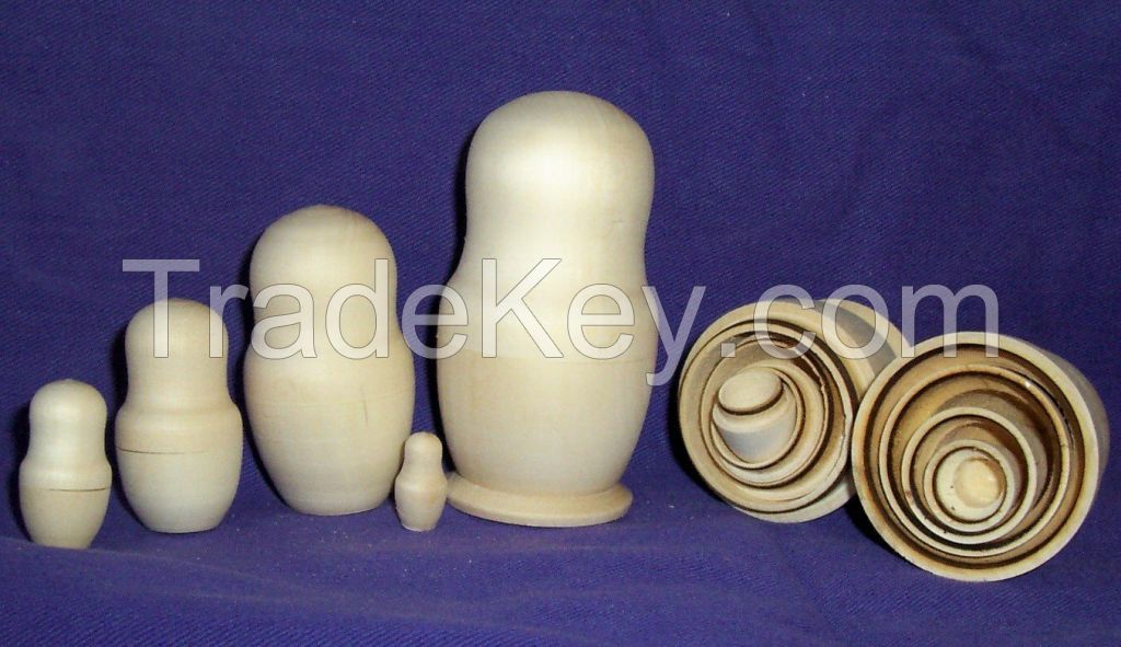 Wholesale Russian Blank Unpainted Wooden Nesting Dolls Matryoshka 5 pieces 11 cm