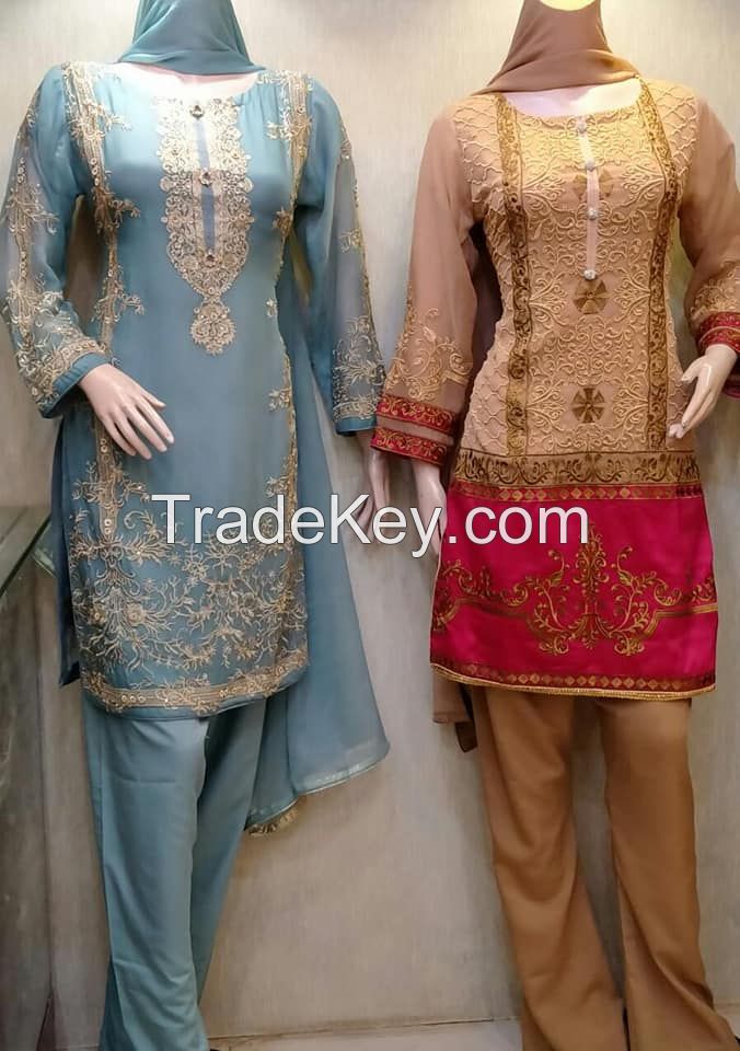 Ladies 3pc stitched chiffon suits available 2020