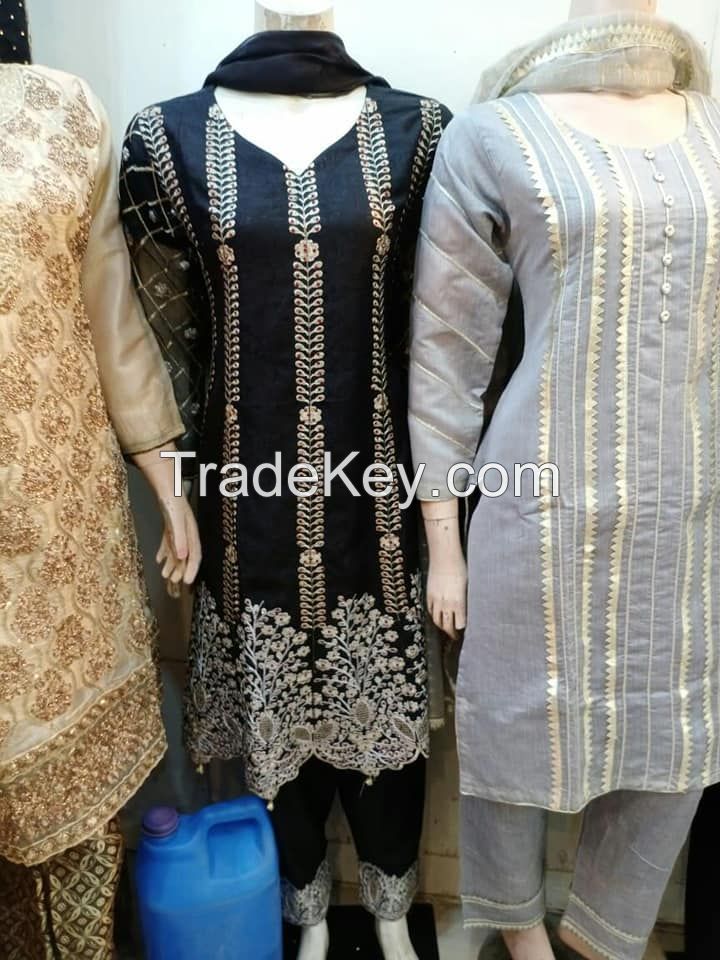Fab designs and colors emb stitched 3pc suits at wholesale rate