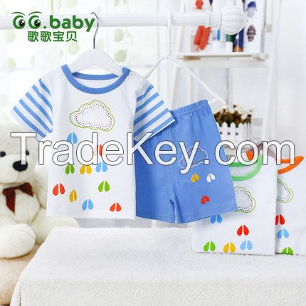 2015New Cotton Striped Summer Baby Boy Girl Clothes Set Baby Suits Short Sleeve Vest+Pants Toddler Newborn Clothes