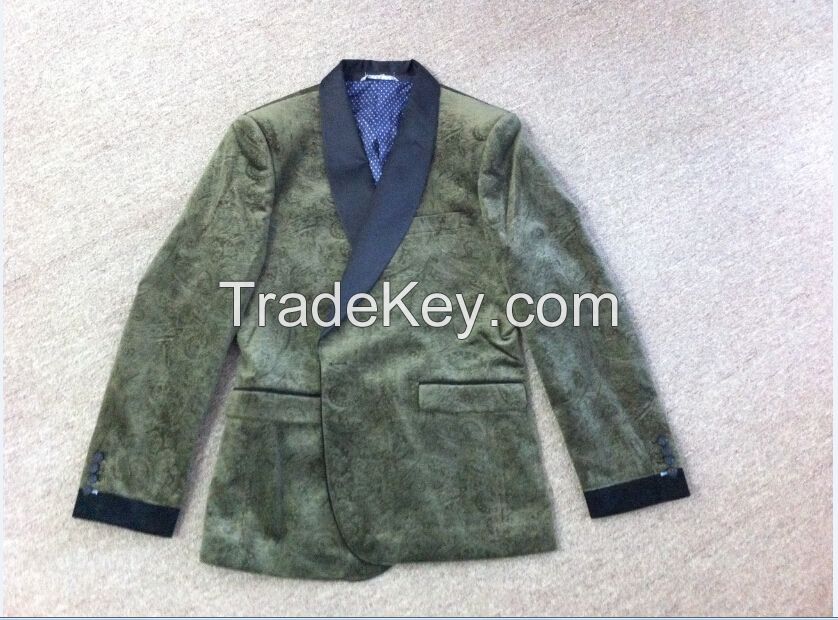 Mens TR suits  Velvet fabric shawl lapel-2 Green color