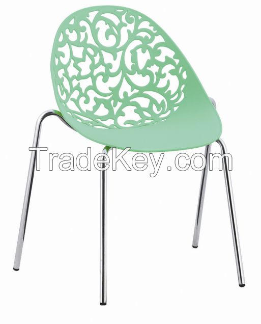 Outdoor cheap plastic chair chrome metal legs dining chair