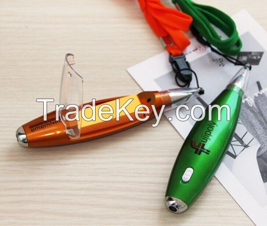 Lanyard 3 in 1 Multi Function Plastic Led Light Pen With Memo Note Paper