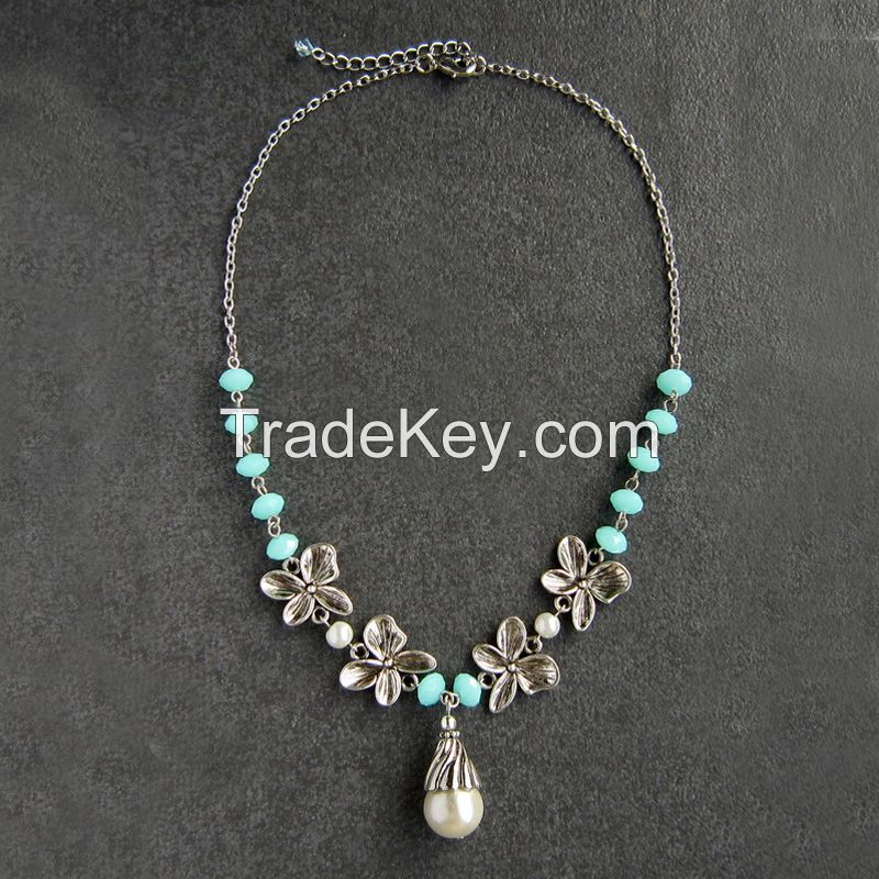 Glass beads and metal chains DIY fashion necklace for girls