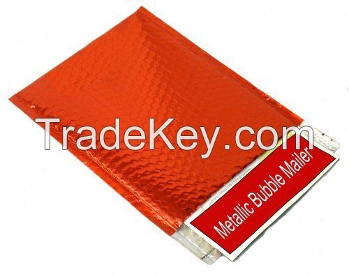 red metallic bubble mailers