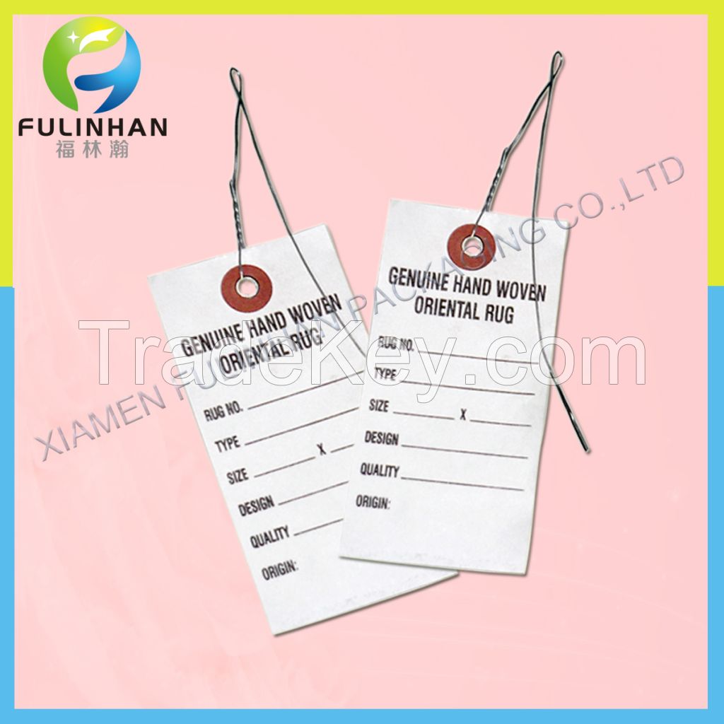 Sinicline Custom White Paper Hangtag Label, tyvek paper hangtag with metal string