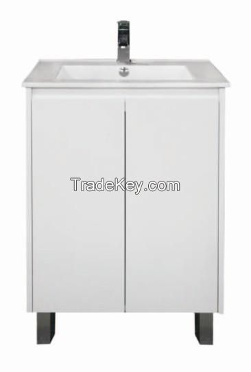 Modern MDF standing finger pull bathroom cabinet with ceramic basin