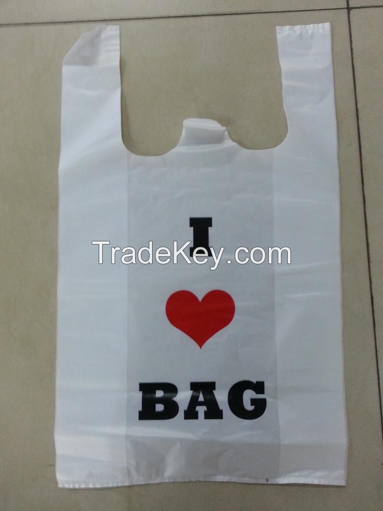 supermaket custom biodegradable transparent PE plastic T-shirt shopping bag