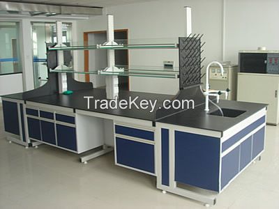 Lab island bench with reagent shelf