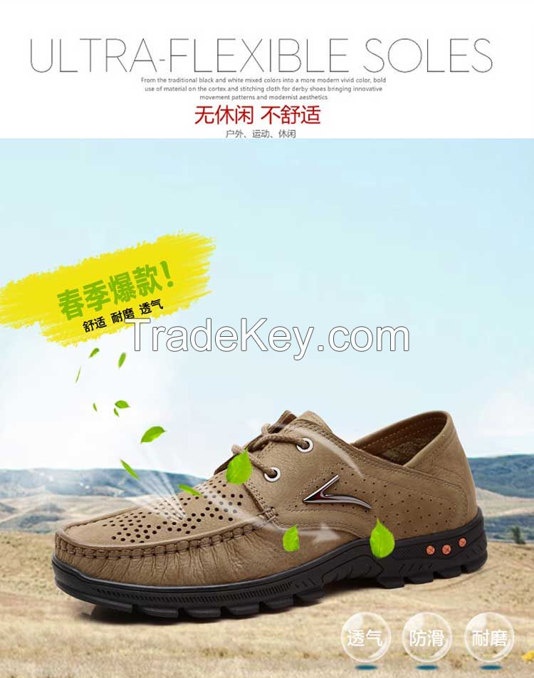 Men's business casual shoes men's sandals leather shoes breathable mesh hollow Crocs tide