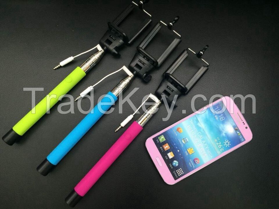 ReTrak - Wired Selfie Stick - Black, Selfie Stick Monopod Camera Phone Holder - Assorted Colors