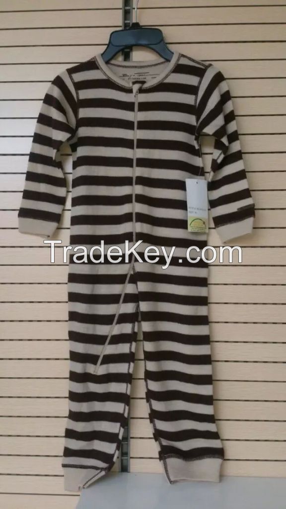 baby's lovely and comfortale merino sleepwear/brown and cream yellow stripes