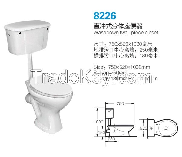 Ceramic good quality best price wholesales bathroom washdown two piece wc toilet for middle east