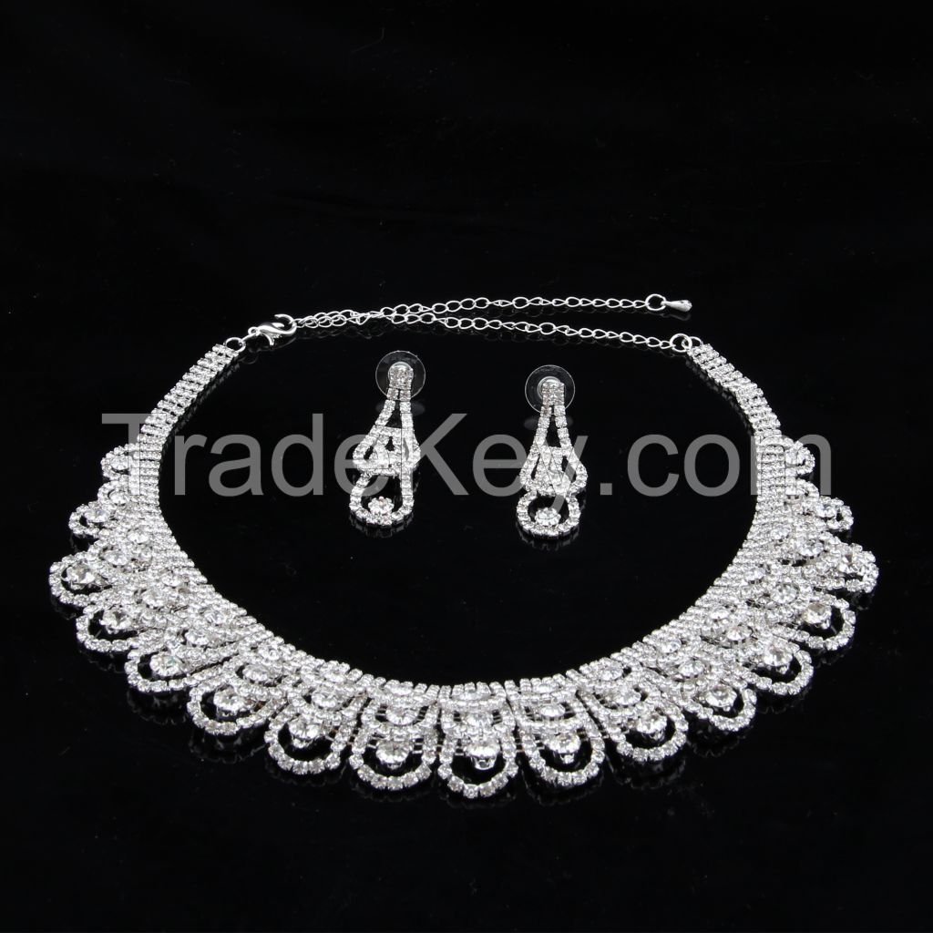 hot sale new silver fashion wedding bridal jewelry set with necklace and earrings
