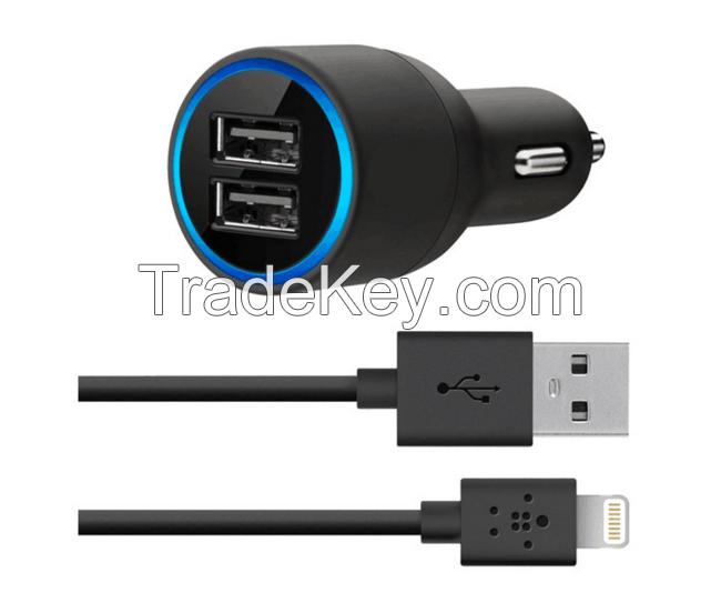 Dual USB Car Charger with Lightning Cable