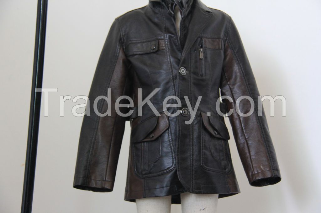 men leather coat long type four-pocket suit
