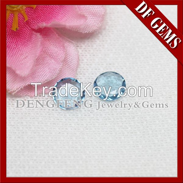 Best selling synthetic 2 flat face round glass aquamarine diamond gemstone