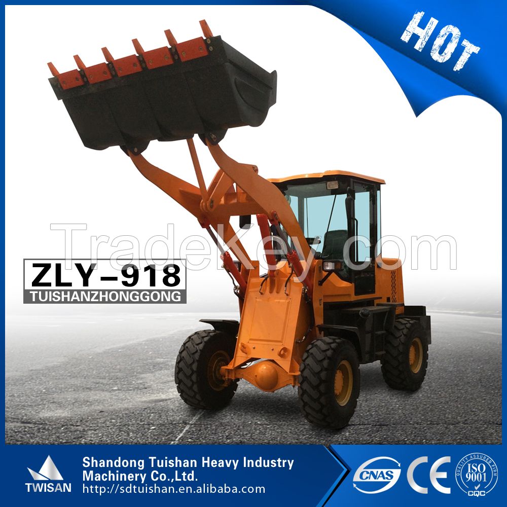 Chinese front end mini loader with rated load 1.8ton 4WD hydraulic transmission