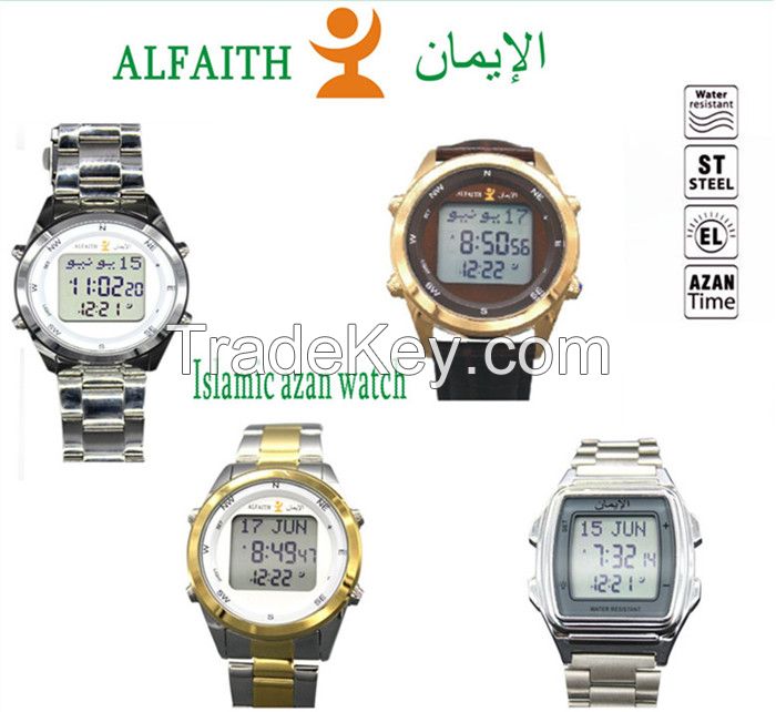 Stainless Steel Bracelet Islamic Gift Muslim Azan Prayer Alarm   Watch LCD Light