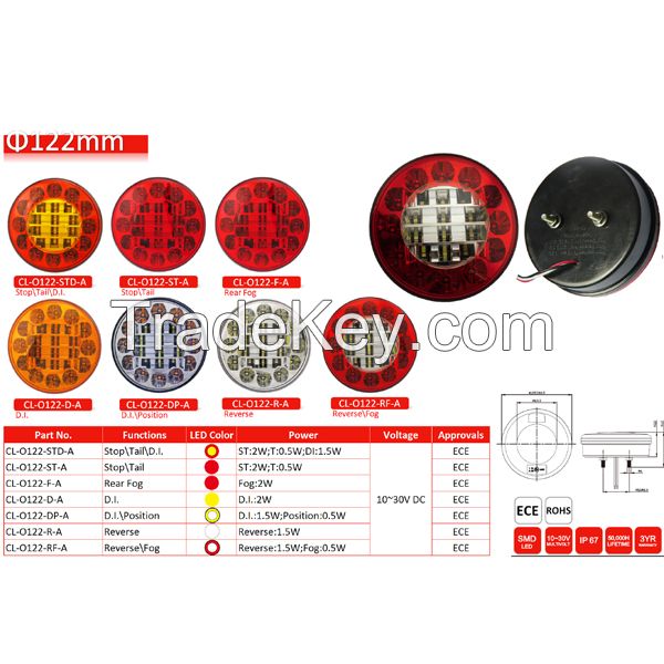 E-mark 122mm Round LED Combination Tail Lamp Trailer Light Truck Rear Light