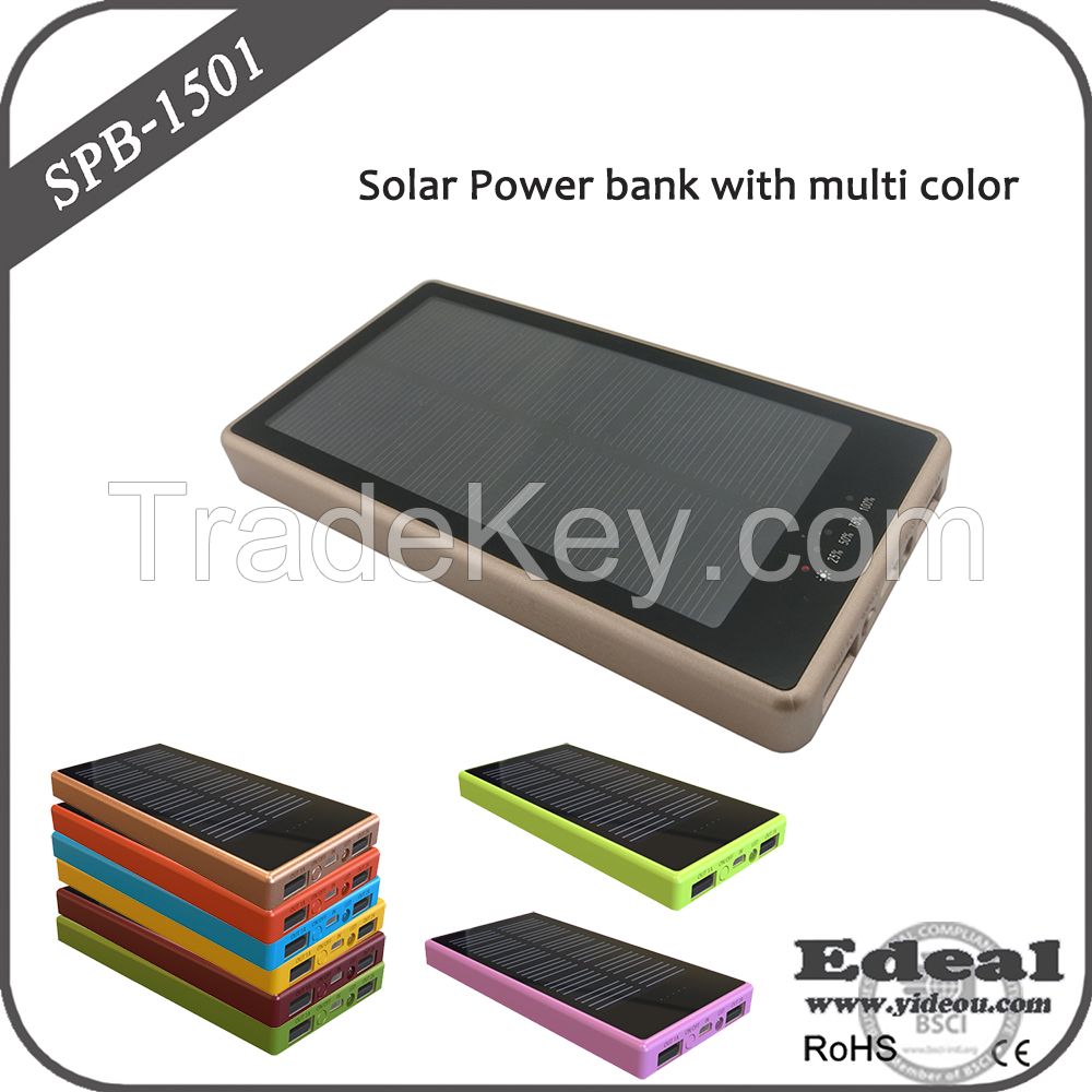 10000mAh dual output solar power bank with flashlight and power indicator
