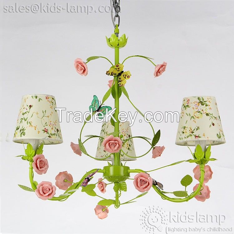 Fancy red flower with green leaf chandelier light