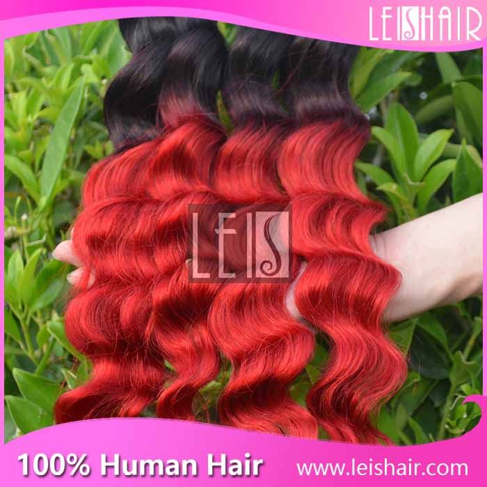 2015 top sales brazilian black and red ombre hair weave