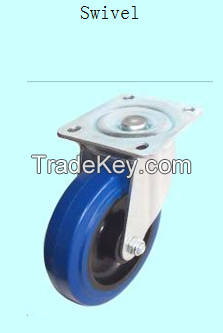 Europe type Blue Elastic rubber  on   black PP castor wheel