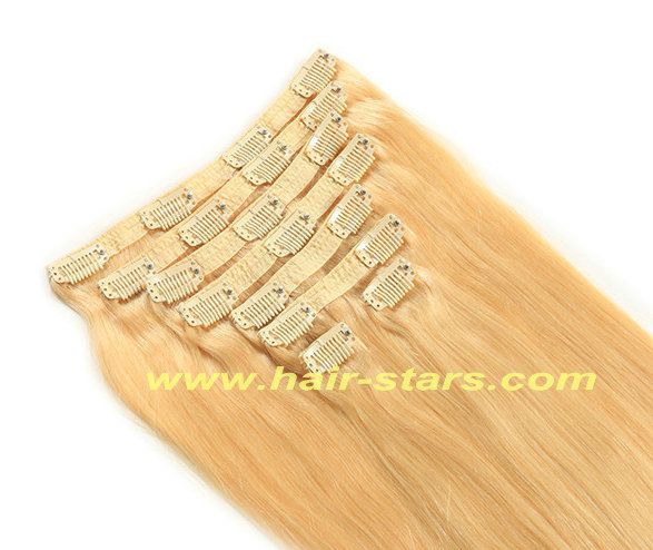 Blonde color Brazilian hair clip in extension