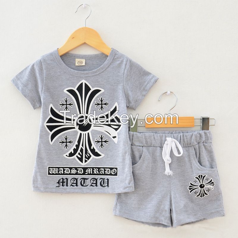 High quality summer children T-shirts +shorts set  wholesale new design children clothings  Kids Clothing Factory