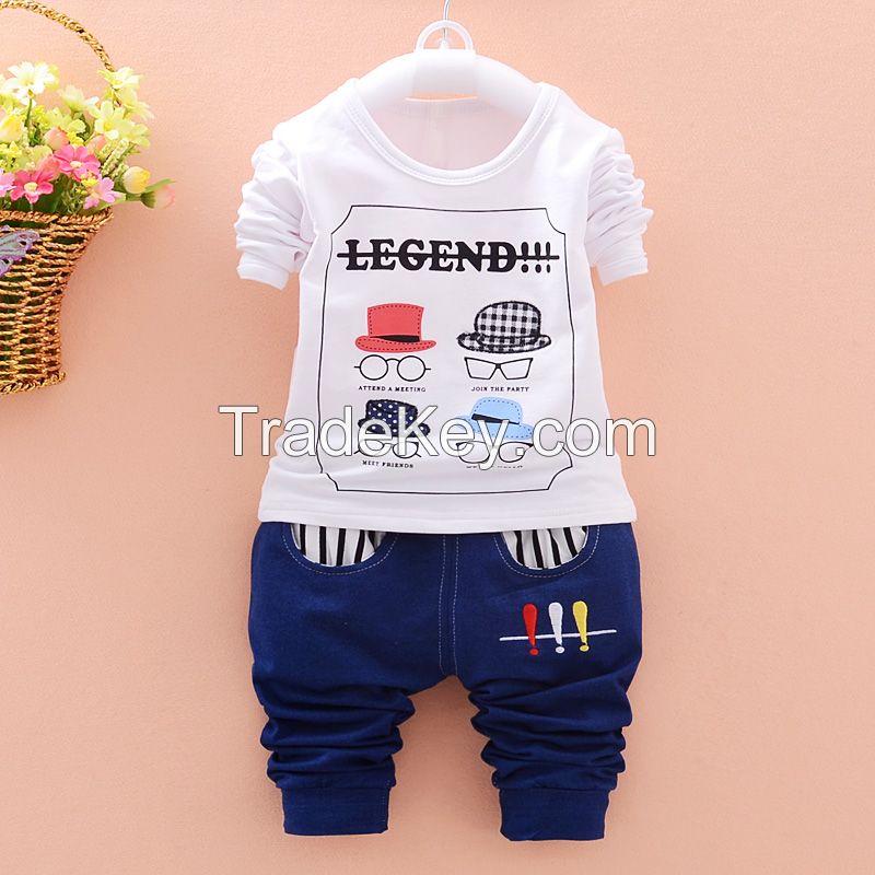 newest design boy 2pcs cotton long sleeve T-shirt and trousers kids clothes cheap