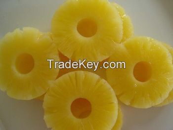 Canned Pineapple slices in Light Syrup.