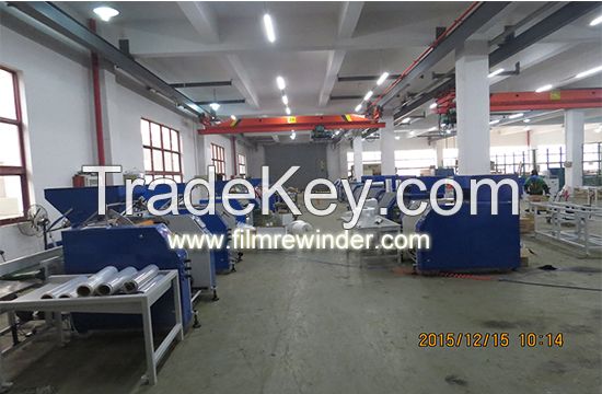 Automatic machine for rewinding stretch film and cling film