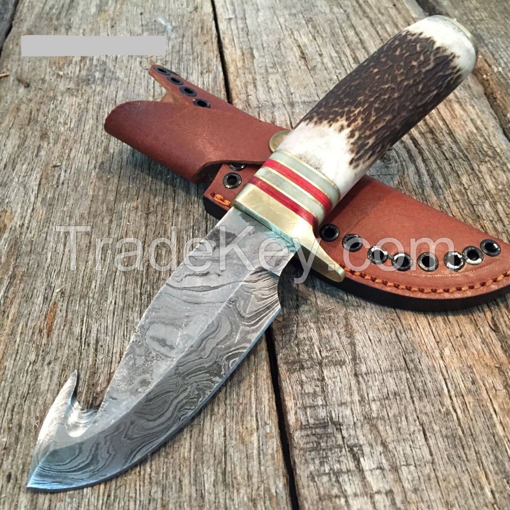 Damascus Hand made gut hook knife